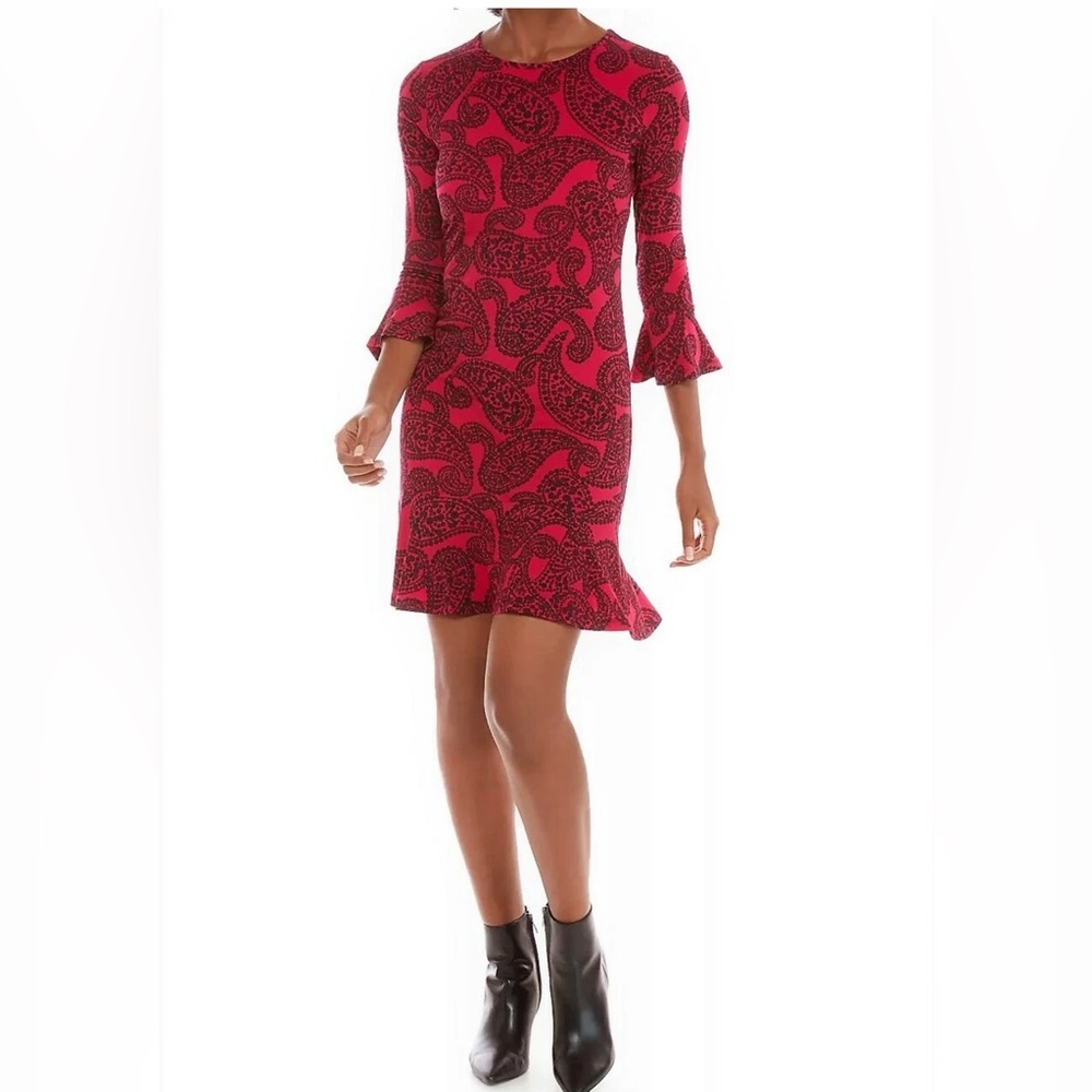 MICHAEL Michael Kors Floral Paisley Print Flounce Flowy Dress Azalea XS EUC